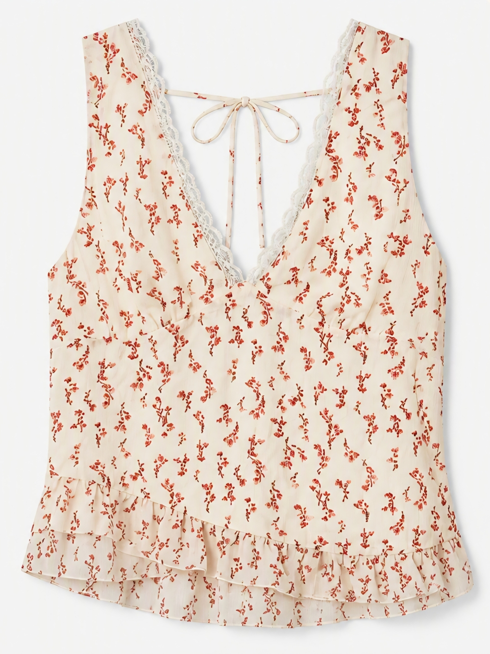 Wild fable Lace Trimmed Cream Floral Top